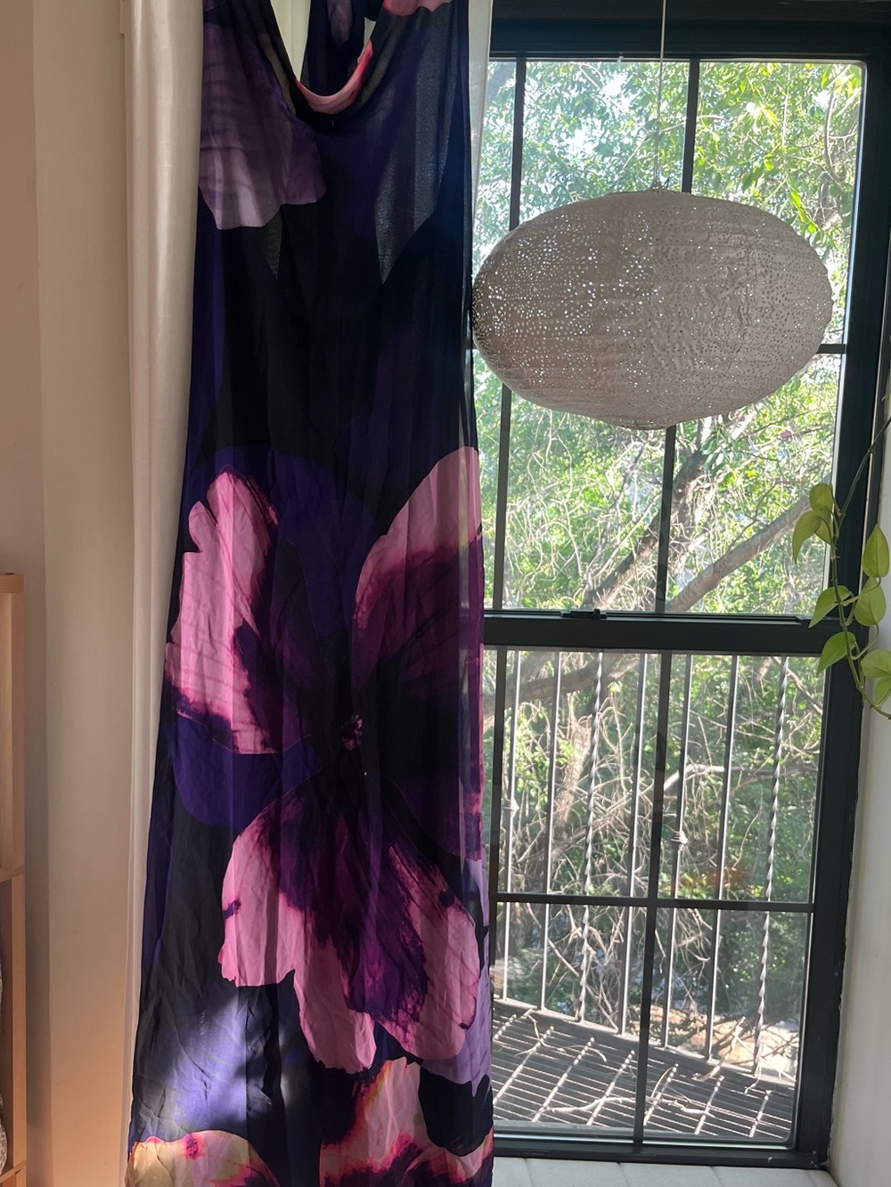 River Island Purple Floral Cowl Neck Maxi Dress with Pink & Green Accents - Picture 3 of 5